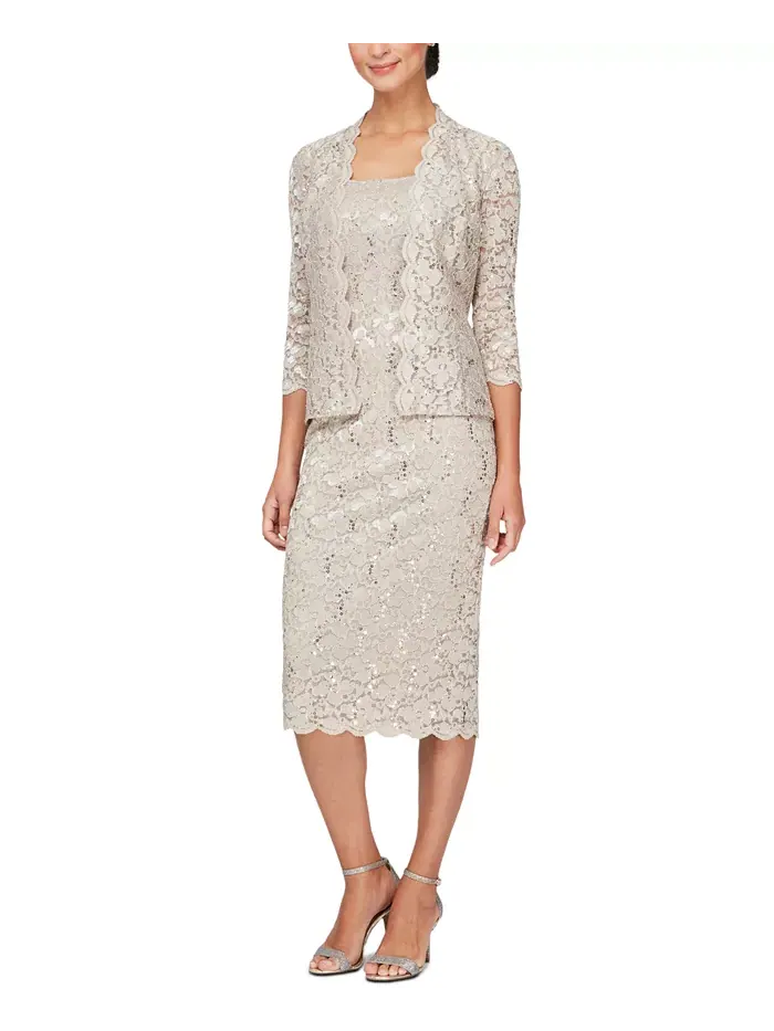 Комплект из кружевного жакета и миди-платья Petite 2-Pc SL Fashions — коричневый