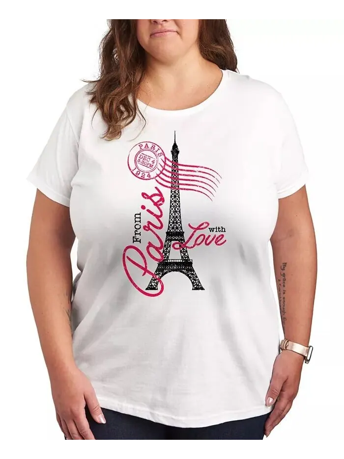 Футболка больших размеров с графическим рисунком Paris Love Postmark Hybrid Apparel — изображение 1 из 3, белый