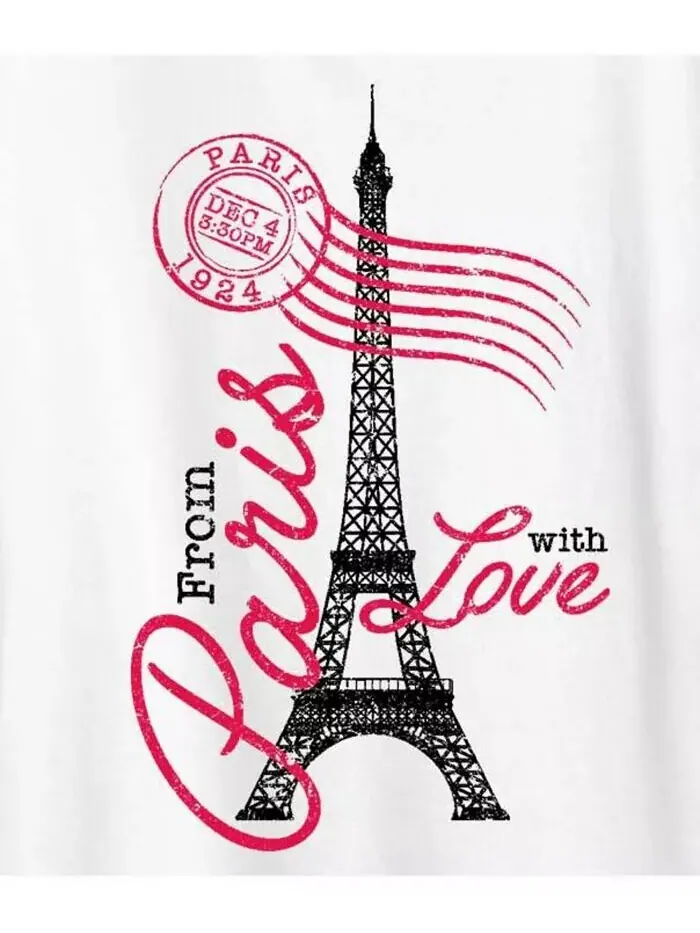 Футболка больших размеров с графическим рисунком Paris Love Postmark Hybrid Apparel — изображение 2 из 3, белый