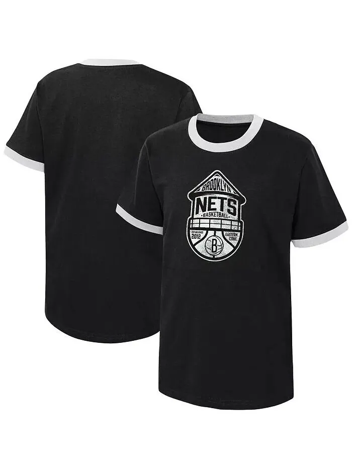 Футболка Big Boys Black Distressed Brooklyn Nets Hoop City Hometown Ringer Outerstuff — изображение 1 из 3