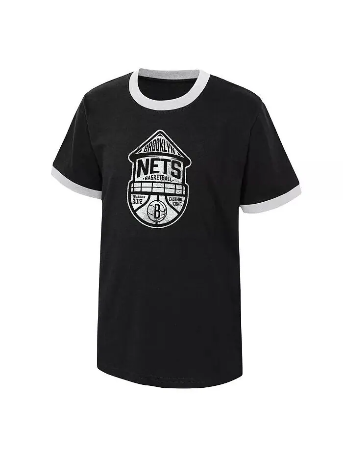Футболка Big Boys Black Distressed Brooklyn Nets Hoop City Hometown Ringer Outerstuff — изображение 2 из 3