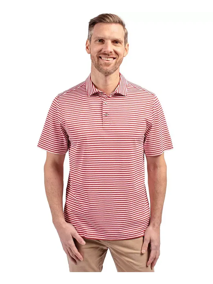 Мужская поло Virtue Eco Pique Stripe из переработанного материала Cutter & Buck — изображение 1 из 2, красный