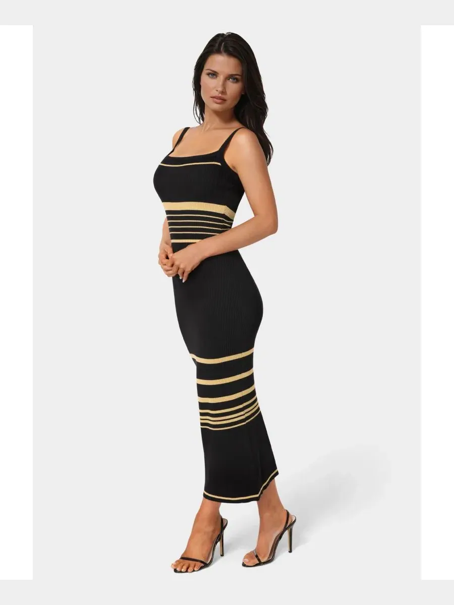 Платье-свитер облегающее макси Bebe Illusion Sweater Bodycon Maxi Dress — изображение 2 из 3, черный