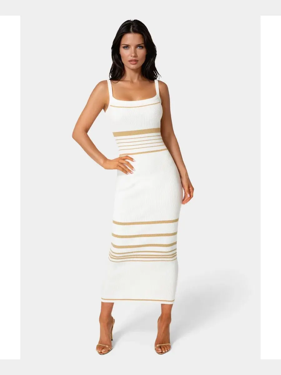 Платье-свитер облегающее с принтом Illusion Sweater Bodycon Maxi Dress Bebe — изображение 1 из 3, белый