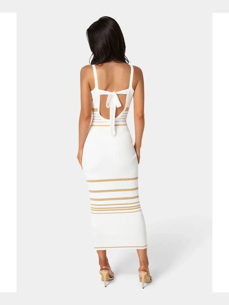 Платье-свитер облегающее с принтом Illusion Sweater Bodycon Maxi Dress Bebe — изображение 3 из 3, белый