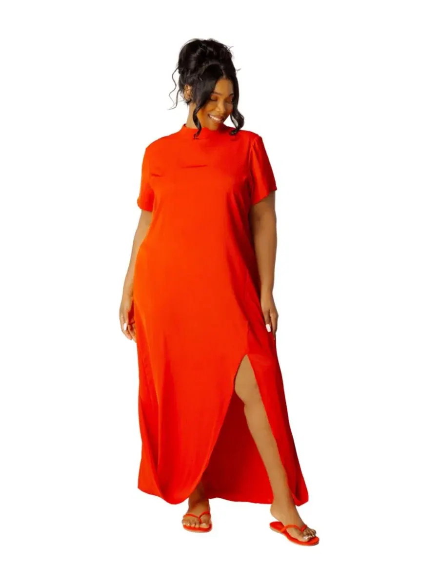 Макси-платье с драпировкой, модель Mock Neck Draped Maxi Dress Buxom Couture — изображение 1 из 3, красный