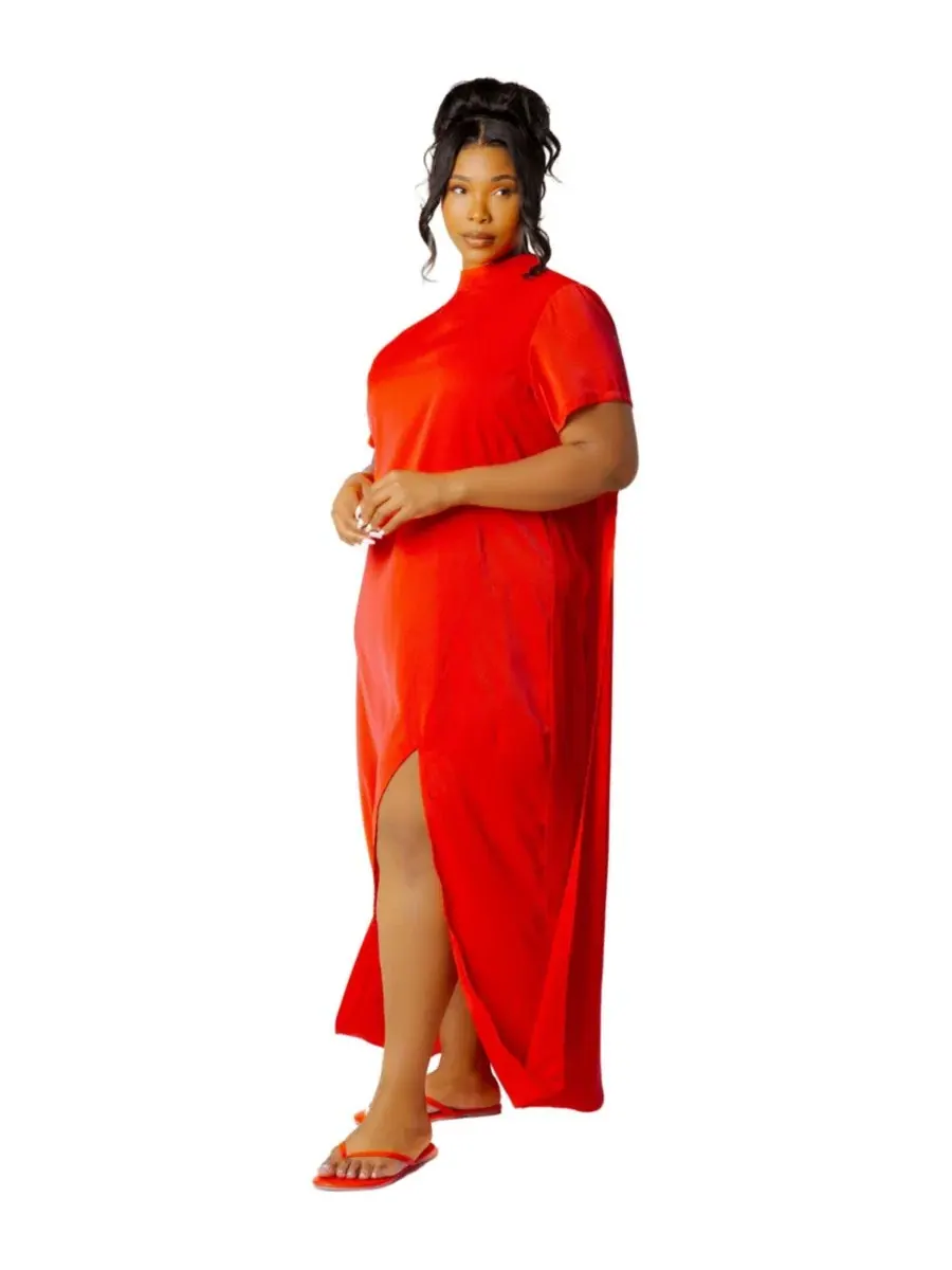 Макси-платье с драпировкой, модель Mock Neck Draped Maxi Dress Buxom Couture — изображение 2 из 3, красный