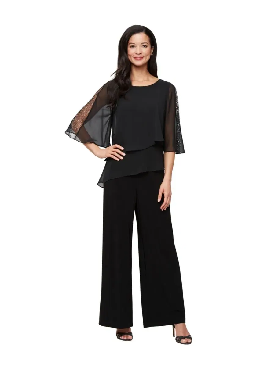 Комбинезон с двойным слоем и запахом Petite Double Tier Overlay Bodice Jumpsuit SL Fashions — черный