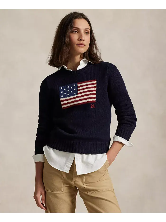 Женский хлопковый свитер с круглым вырезом Flag Polo Ralph Lauren