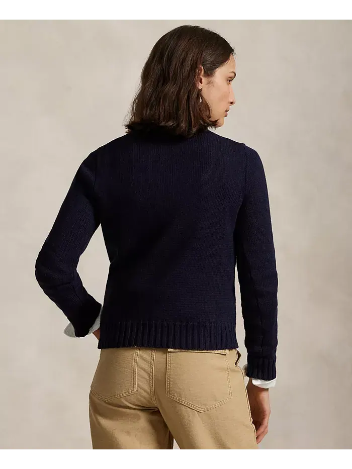 Женский хлопковый свитер с круглым вырезом Flag Polo Ralph Lauren — изображение 4 из 5, темно-синий