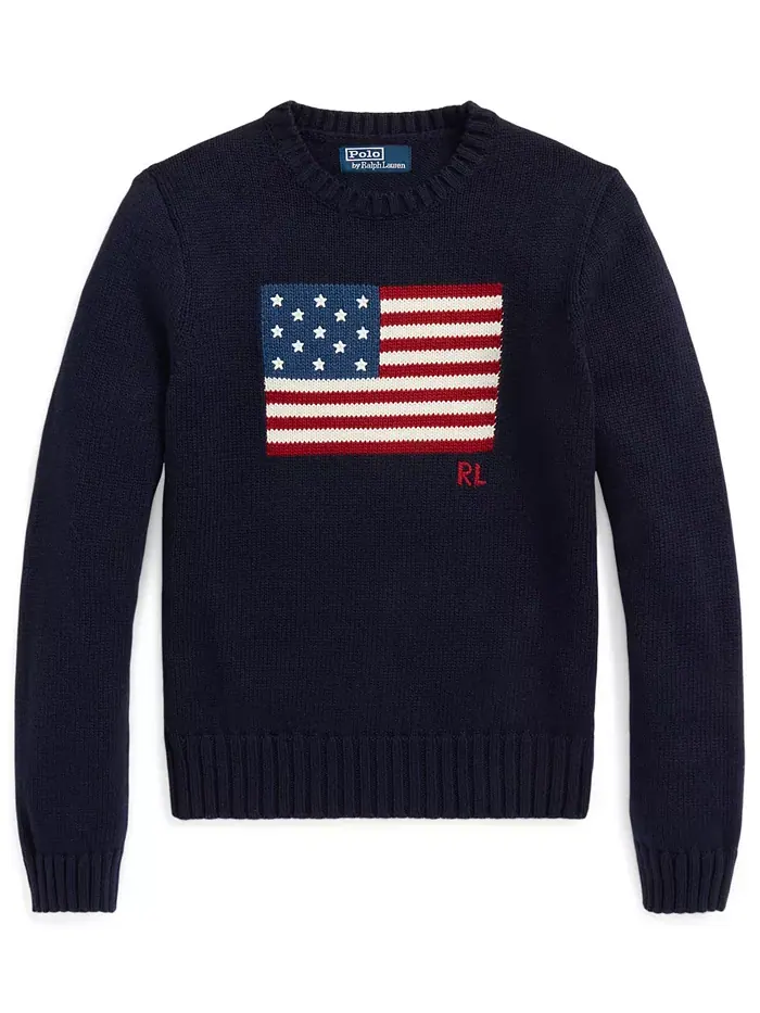 Женский хлопковый свитер с круглым вырезом Flag Polo Ralph Lauren — изображение 5 из 5, темно-синий
