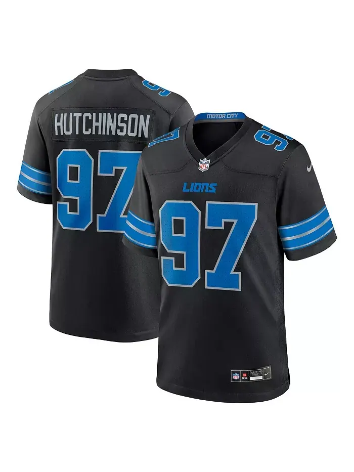 Мужская игровая джерси Detroit Lions 2nd Alternate с именем Aidan Hutchinson Nike — изображение 1 из 3, черный