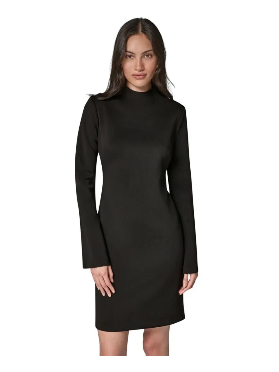 Платье мини с воротником-стойкой и рукавами-колокол Donna Karan New York — изображение 2 из 7, черный черный