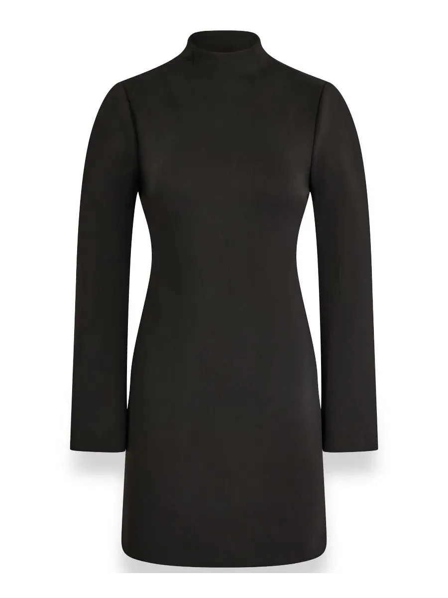 Платье мини с воротником-стойкой и рукавами-колокол Donna Karan New York — изображение 6 из 7, черный черный