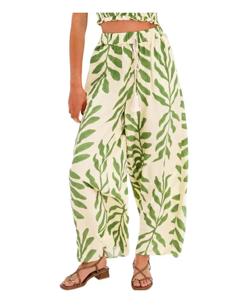 Брюки с широкими штанинами, с принтом, Color Story Tropical Pants Cupshe — изображение 1 из 3, светлый/зеленый