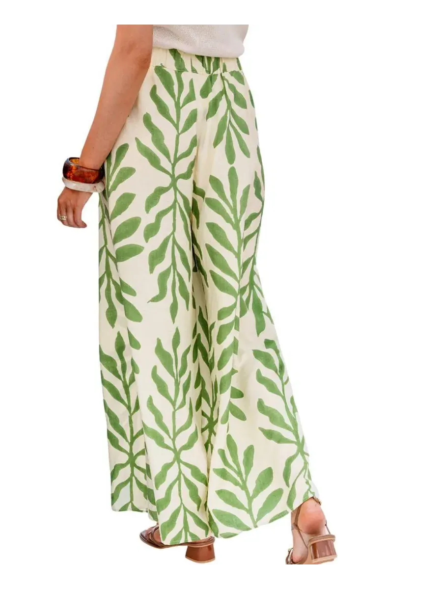 Брюки с широкими штанинами, с принтом, Color Story Tropical Pants Cupshe — изображение 3 из 3, светлый/зеленый