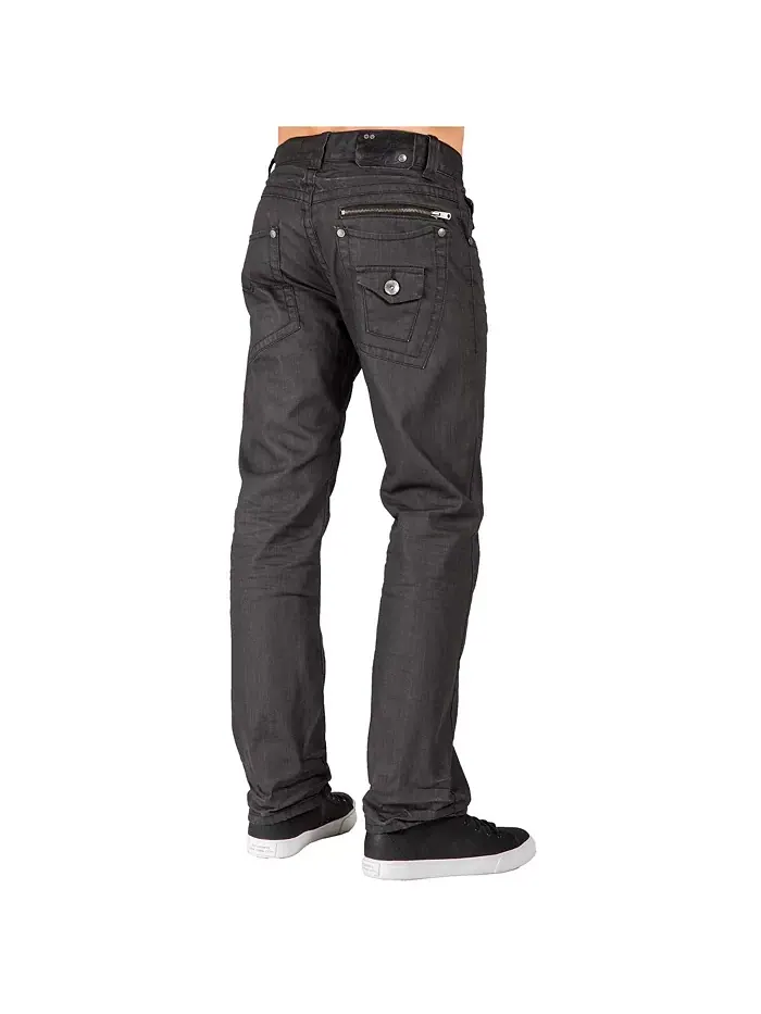 Мужские джинсы Relaxed Straight Leg Premium Denim черные с покрытием в ретро-стиле, с молниями и — изображение 2 из 3