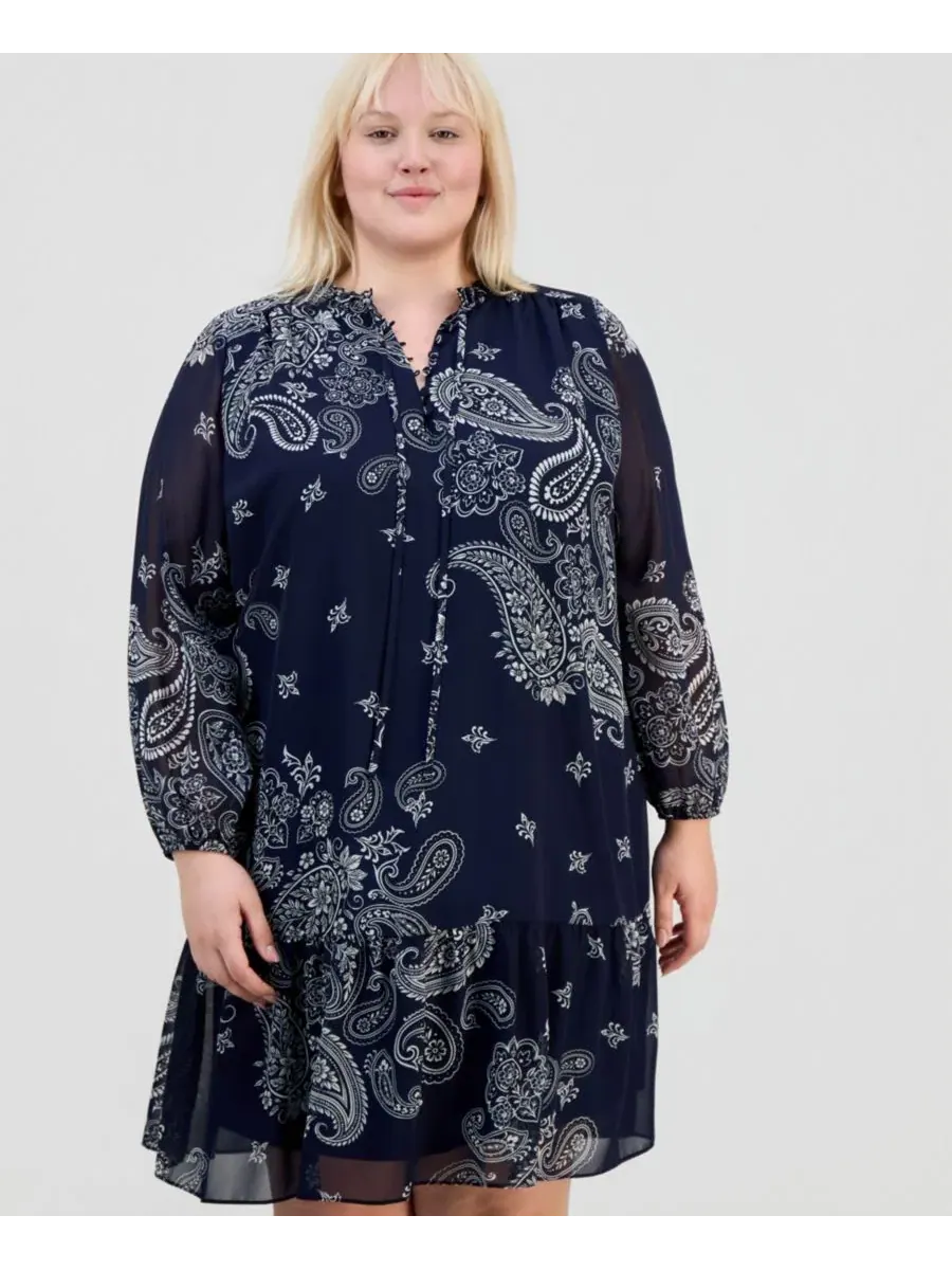 Платье-трапеция с галстуком и принтом Navy Ivory Robbie Bee — изображение 3 из 5
