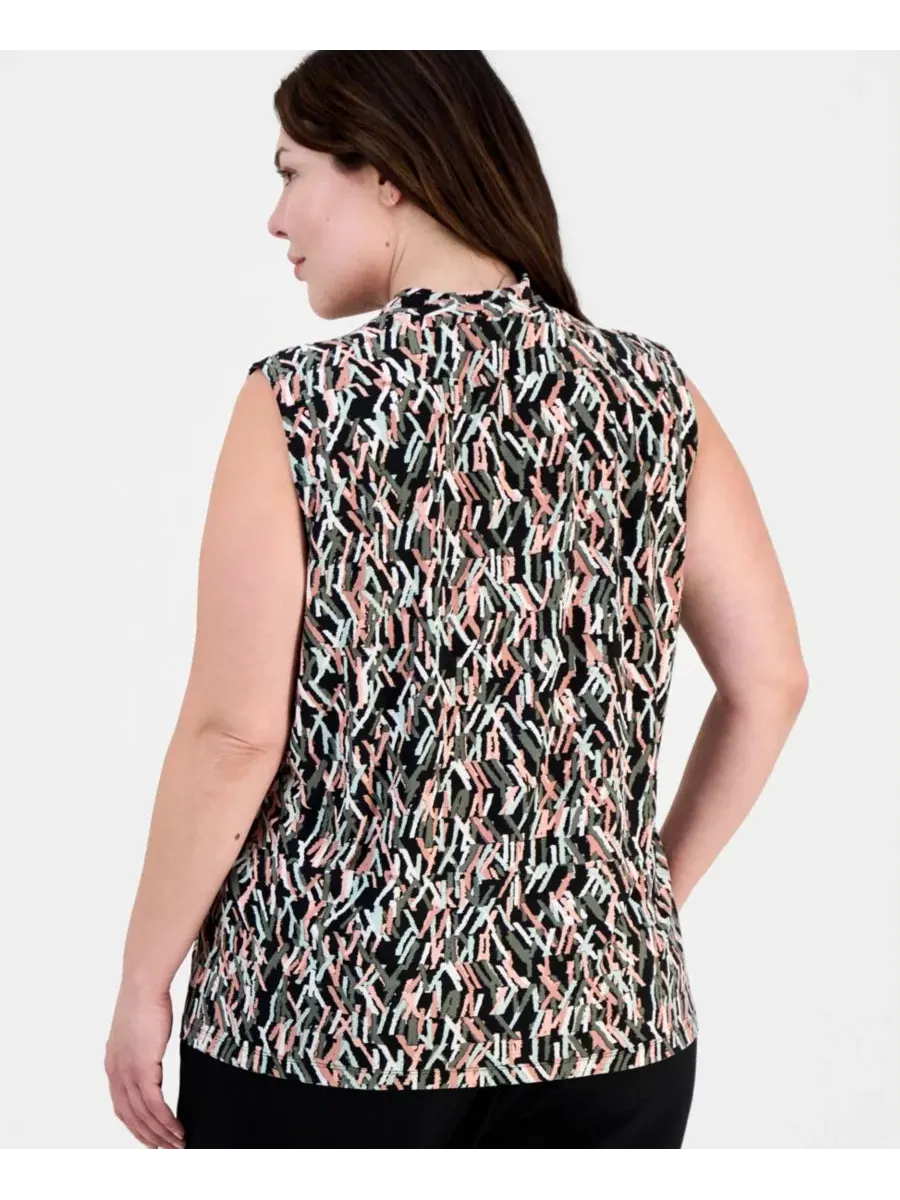 Топ без рукавов с принтом и узлом у выреза, модель Knotted V-Neck Kasper — изображение 4 из 4, черный мульти