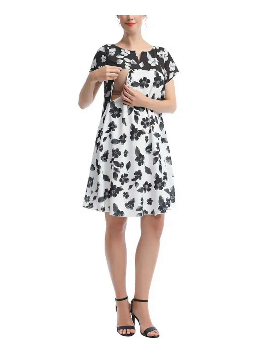 Платье-трапеция для кормления Arden Nursing A-Line Dress kimi + kai — изображение 2 из 3, черный/белый