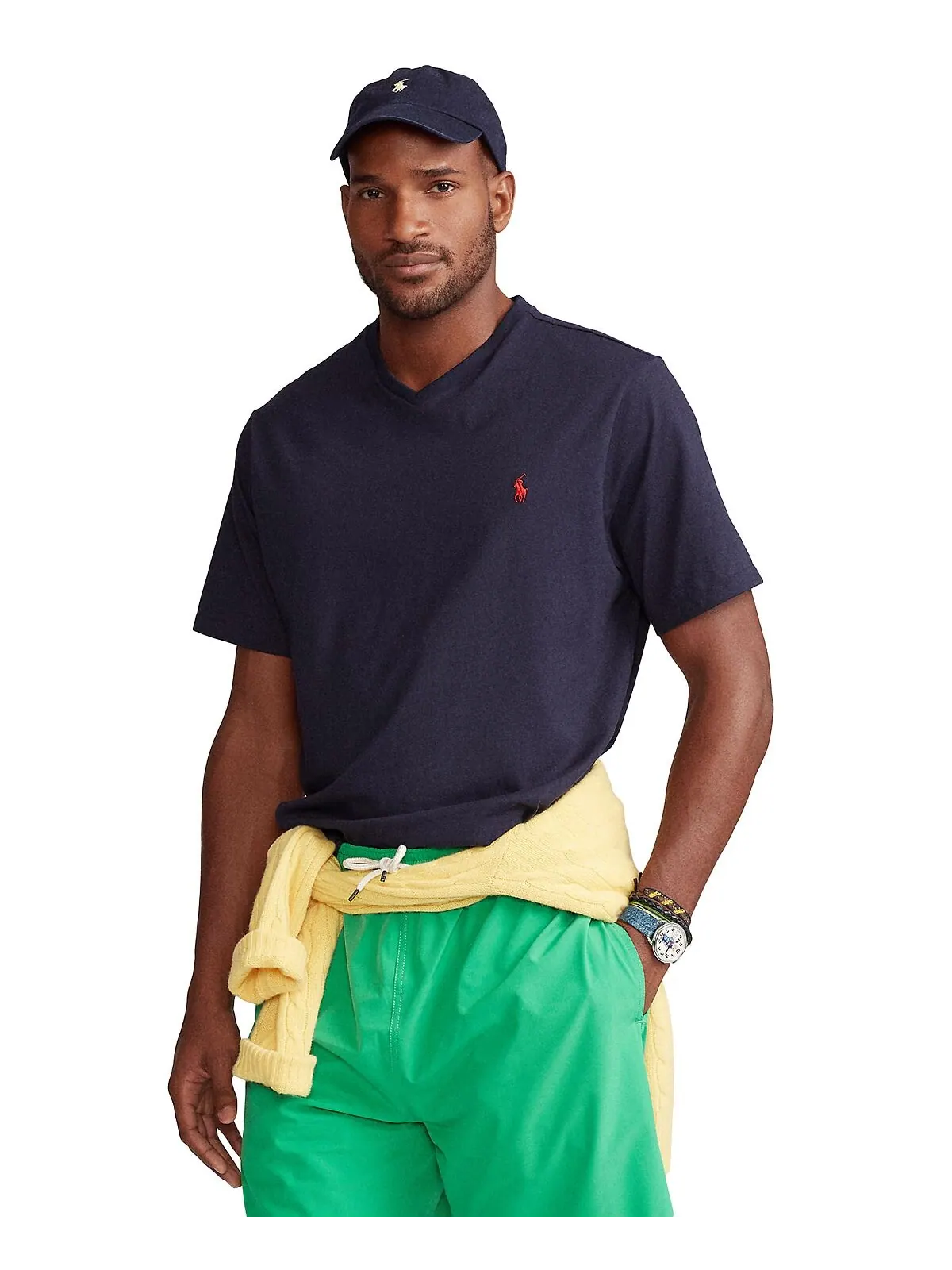 Мужская футболка классического кроя с v-образным вырезом Big & Tall Polo Ralph Lauren — изображение 1 из 4, чернильный