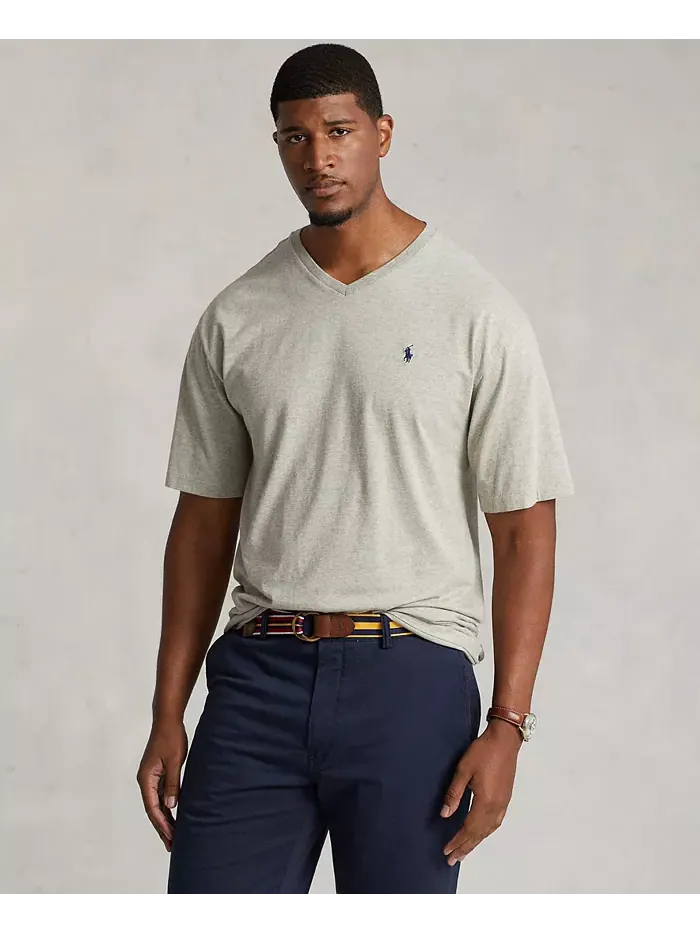 Мужская футболка с V-образным вырезом Big & Tall Classic Fit Polo Ralph Lauren — изображение 1 из 8, серый