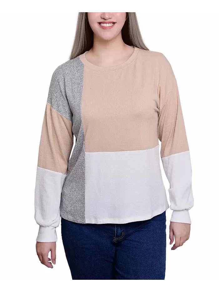 Женский топ с длинными рукавами и цветными блоками NY Collection — изображение 1 из 4