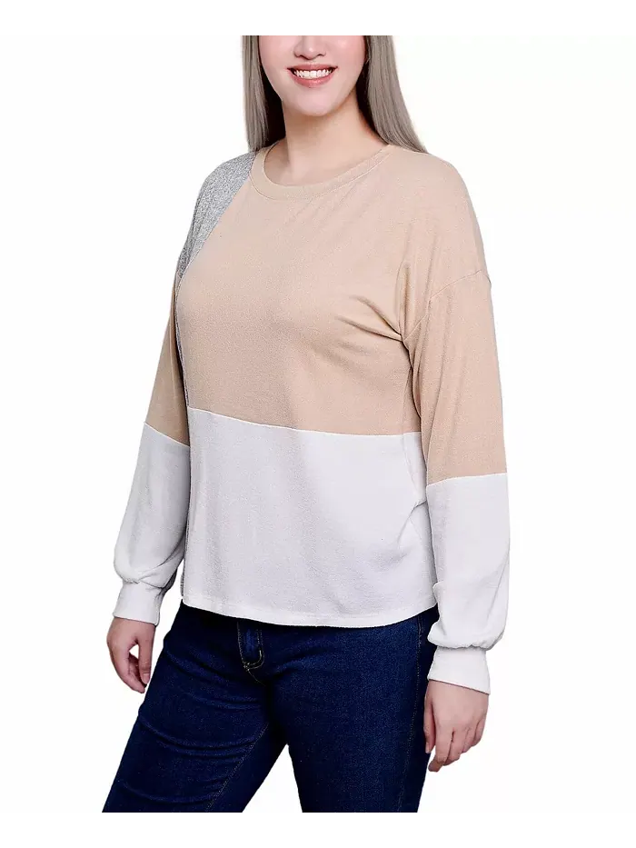 Женский топ с длинными рукавами и цветными блоками NY Collection — изображение 3 из 4