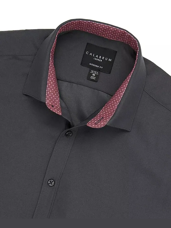 Мужская классическая рубашка Regular Fit Solid Wrinkle Free Performance Calabrum — серый