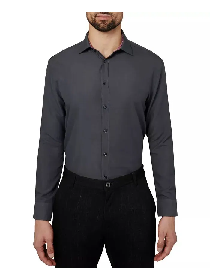 Мужская классическая рубашка Regular Fit Solid Wrinkle Free Performance Calabrum — изображение 2 из 6, темно-серый