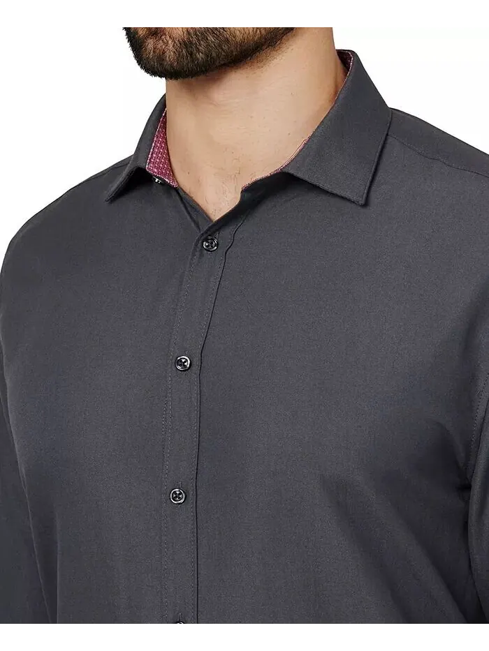 Мужская классическая рубашка Regular Fit Solid Wrinkle Free Performance Calabrum — изображение 4 из 6, темно-серый