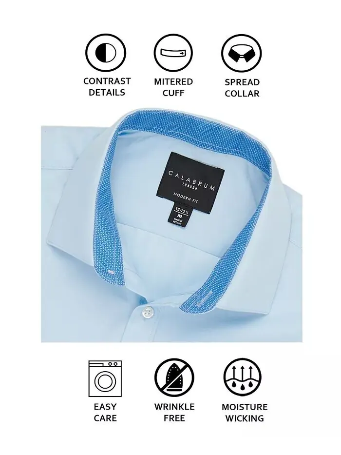 Мужская классическая рубашка Regular Fit Solid Wrinkle Free Performance Calabrum — изображение 6 из 6, темно-серый