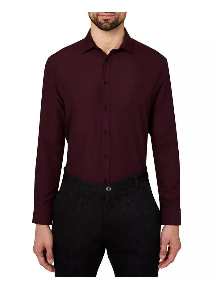 Мужская классическая рубашка Regular Fit Solid Wrinkle Free Performance Calabrum — изображение 2 из 6, бордовый