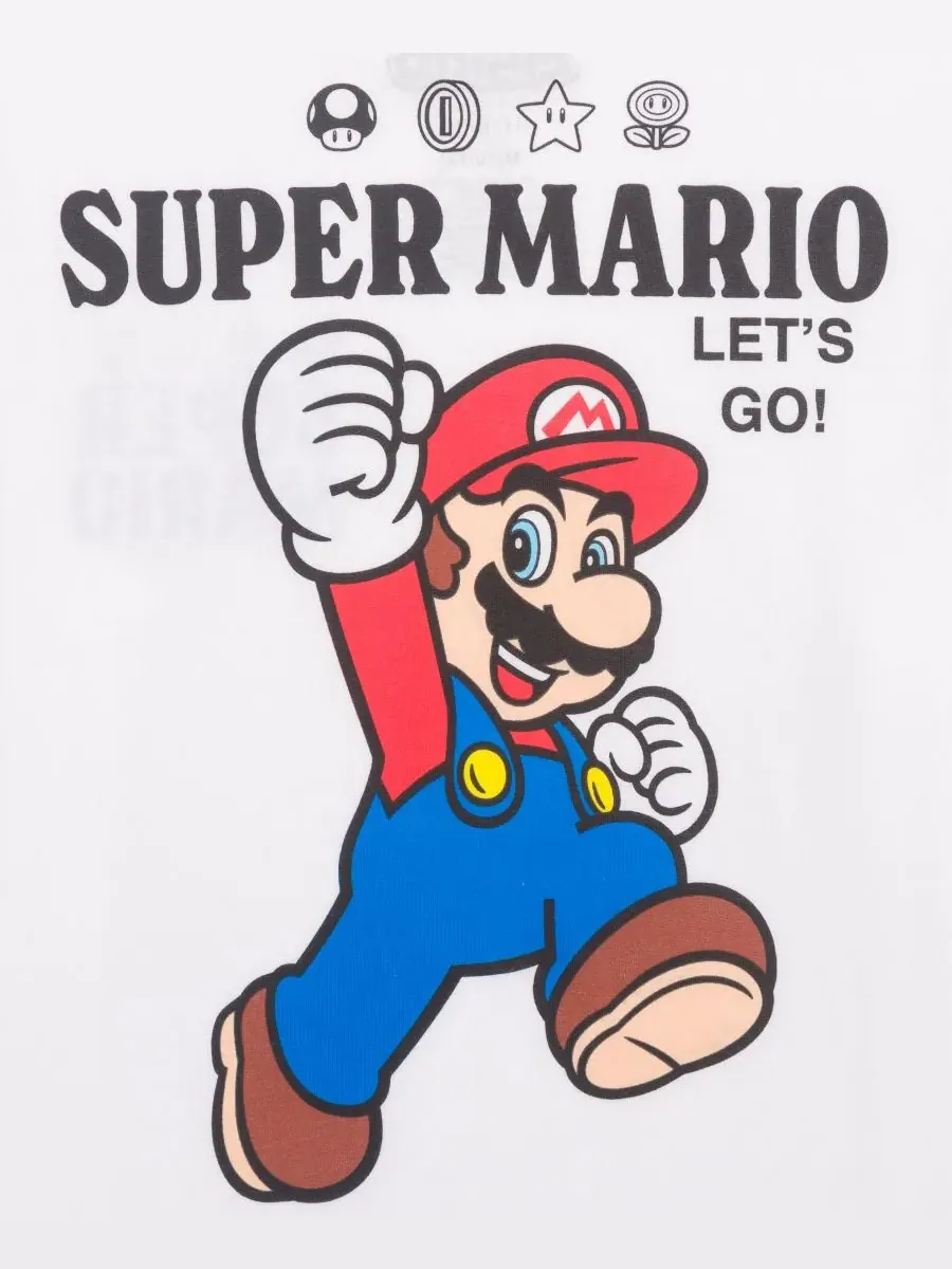 Детская футболка с коротким рукавом "Lets Go" для мальчиков 5-20 лет Mario Bros. — изображение 3 из 4, белый