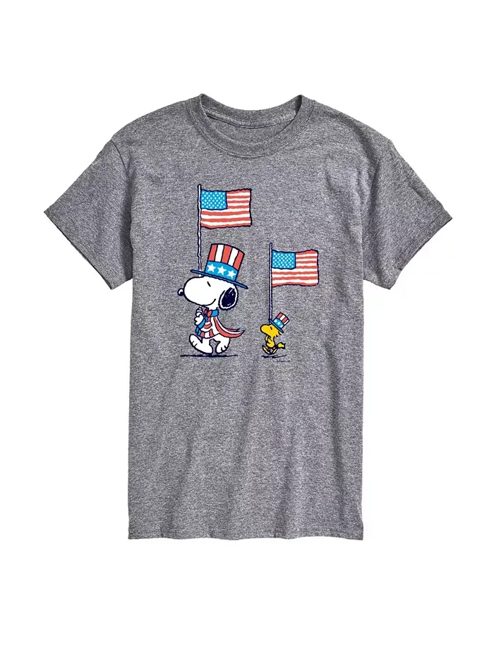 Мужская футболка с коротким рукавом Peanuts Snoopy Woodstock Flag March AIRWAVES — изображение 1 из 3, серый