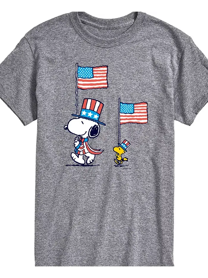 Мужская футболка с коротким рукавом Peanuts Snoopy Woodstock Flag March AIRWAVES — изображение 2 из 3, серый
