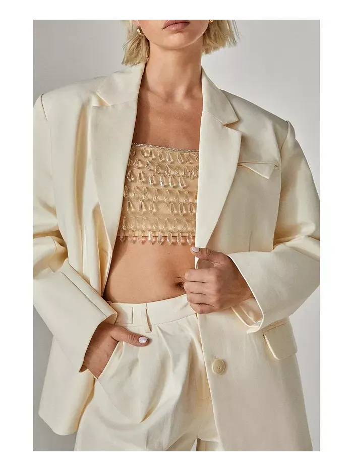 Женский твиловый блейзер свободного покроя Nasty Gal — изображение 5 из 6, бежевый