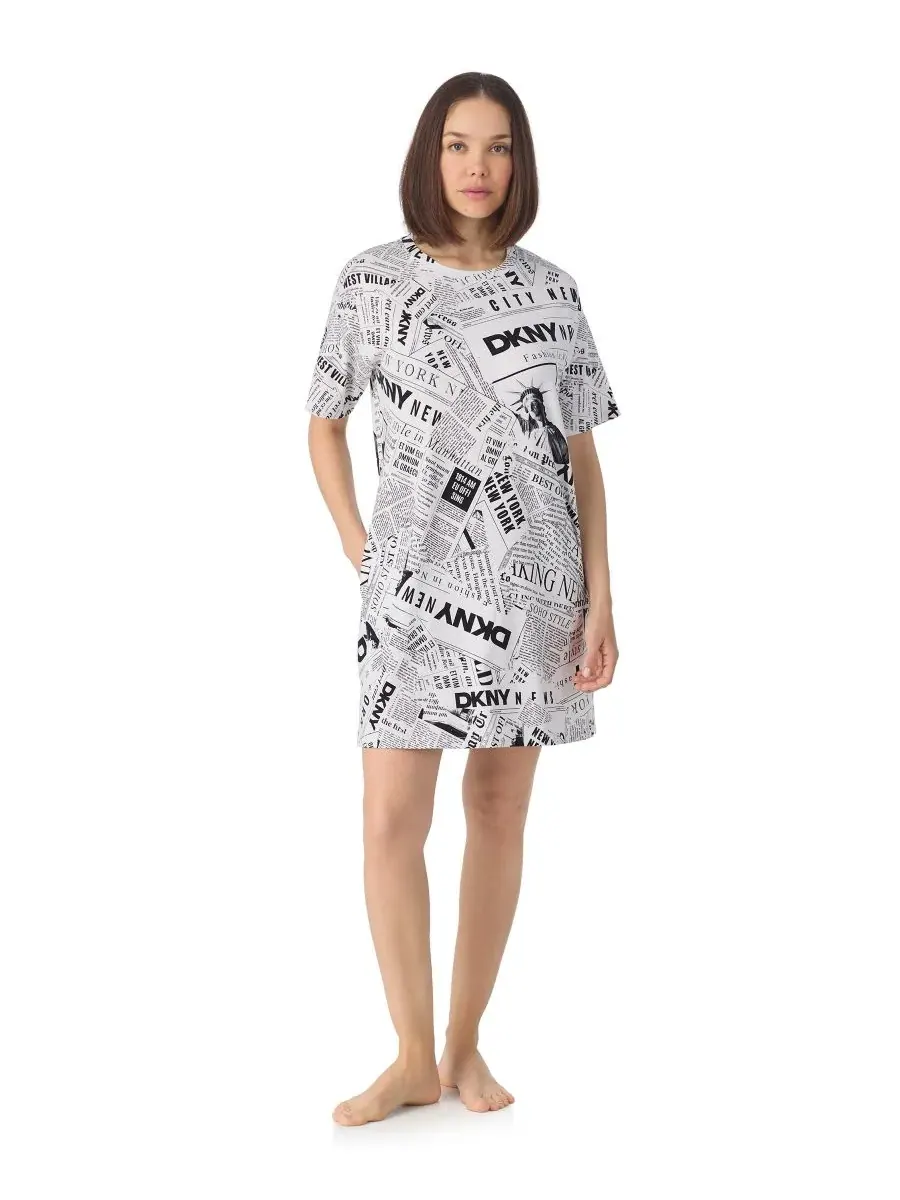 Женская пижама с коротким рукавом, надеваемая через голову DKNY — изображение 1 из 3, белый черный