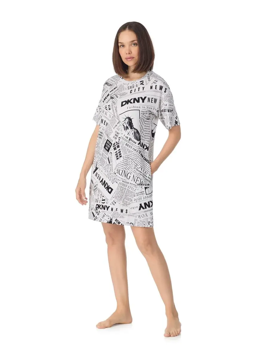 Женская пижама с коротким рукавом, надеваемая через голову DKNY — изображение 2 из 3, белый черный