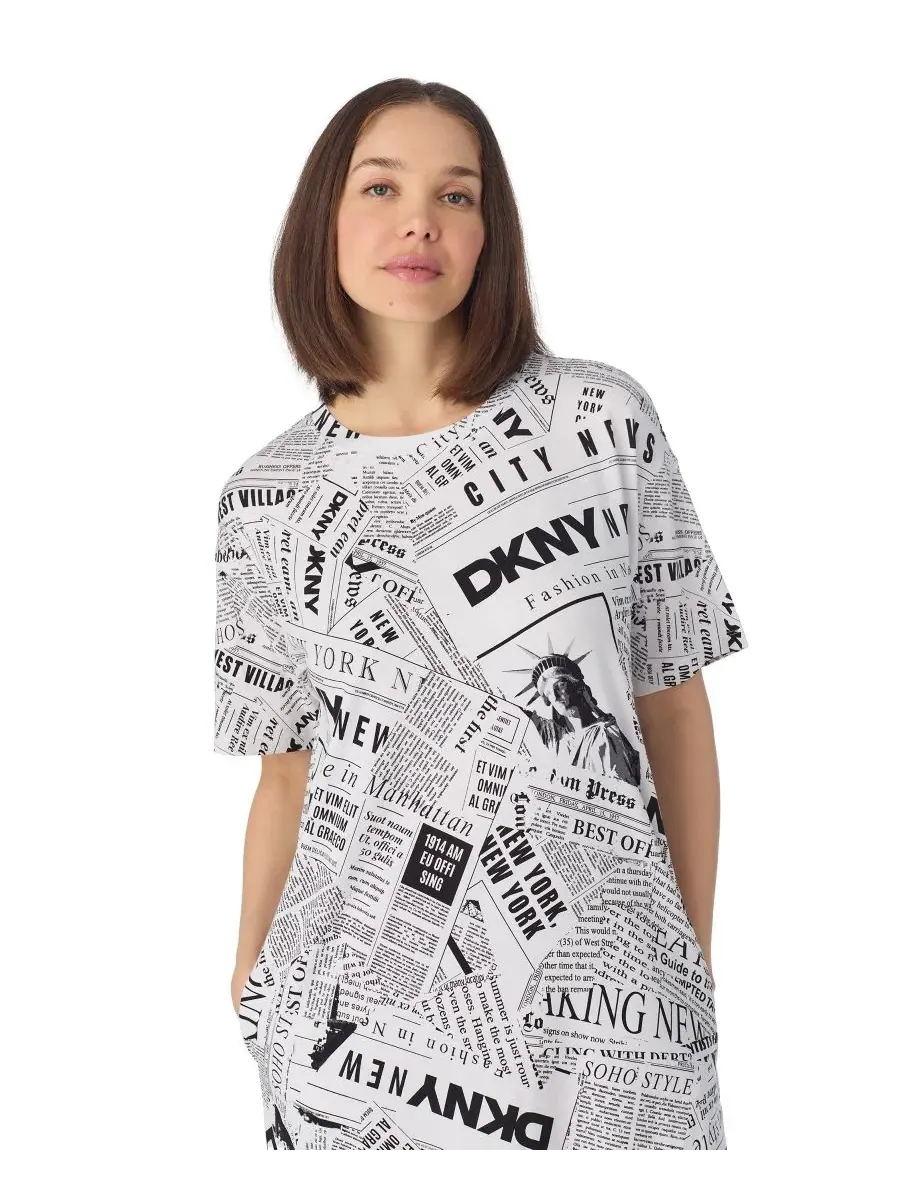 Женская пижама с коротким рукавом, надеваемая через голову DKNY — изображение 3 из 3, белый черный