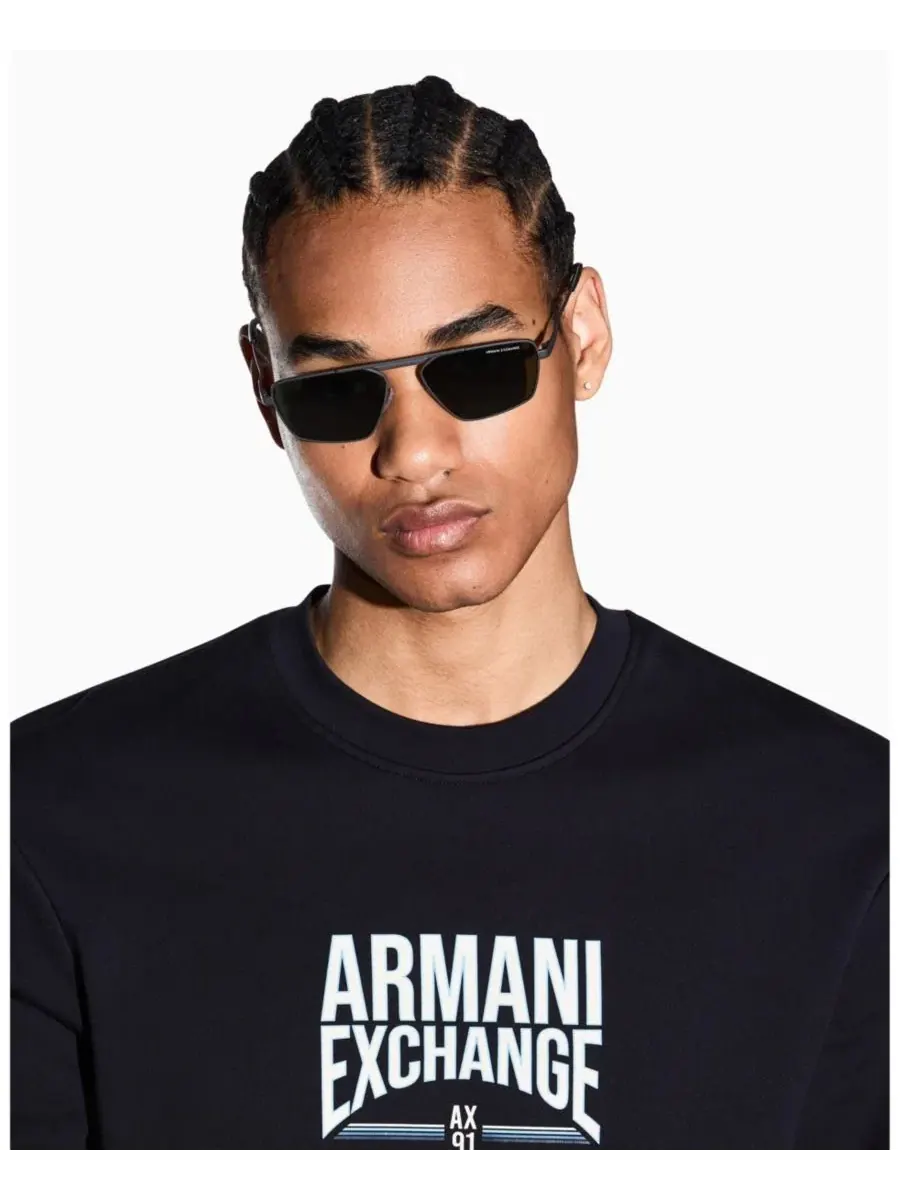 Мужская флисовая футболка с круглым вырезом в стиле ретро A|X Armani Exchange — изображение 3 из 5, глубокий темно-синий