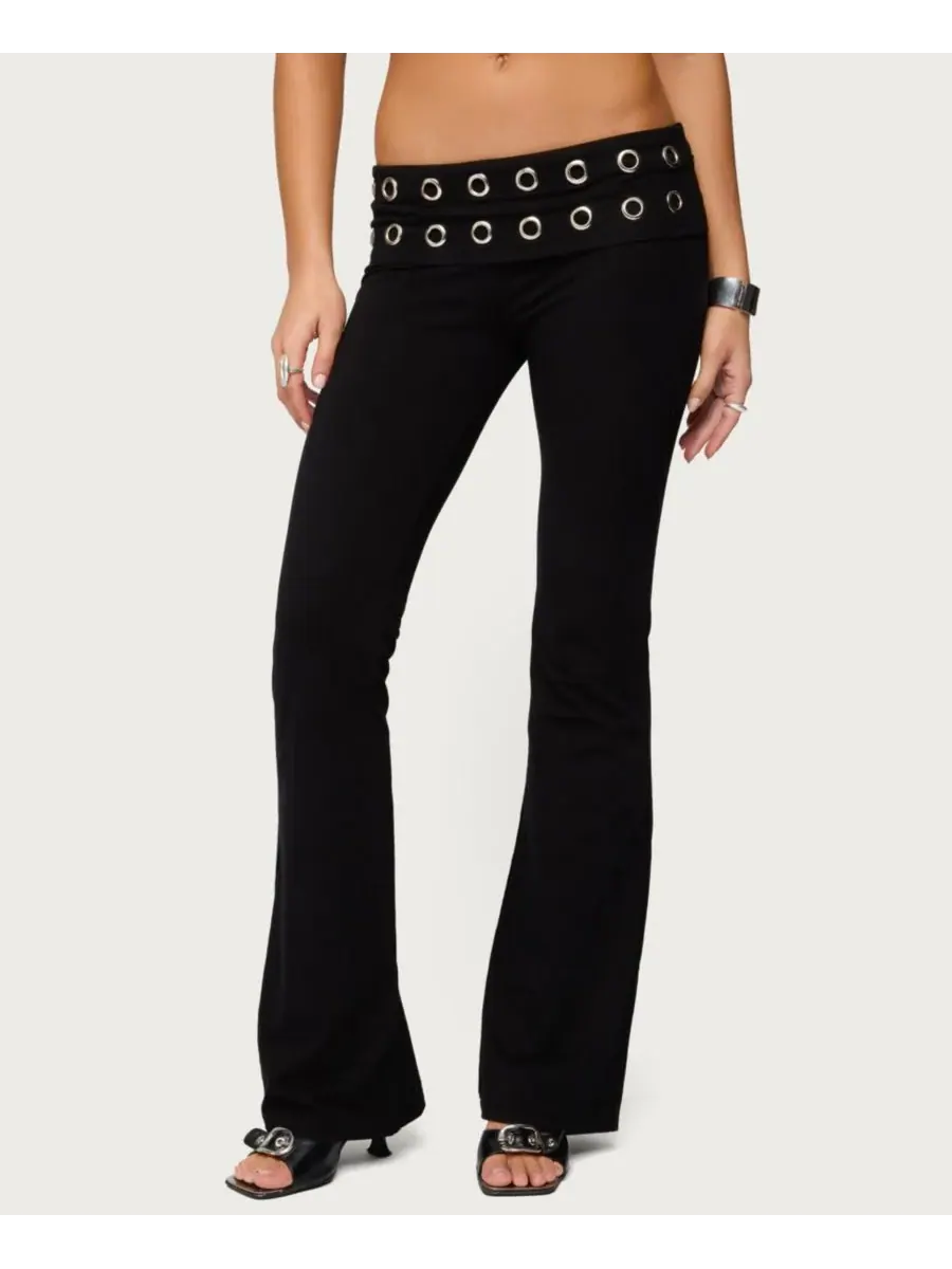 Edikted Женские леггинсы Nairobi Grommet Foldover Flared Leggings — изображение 1 из 5, черный