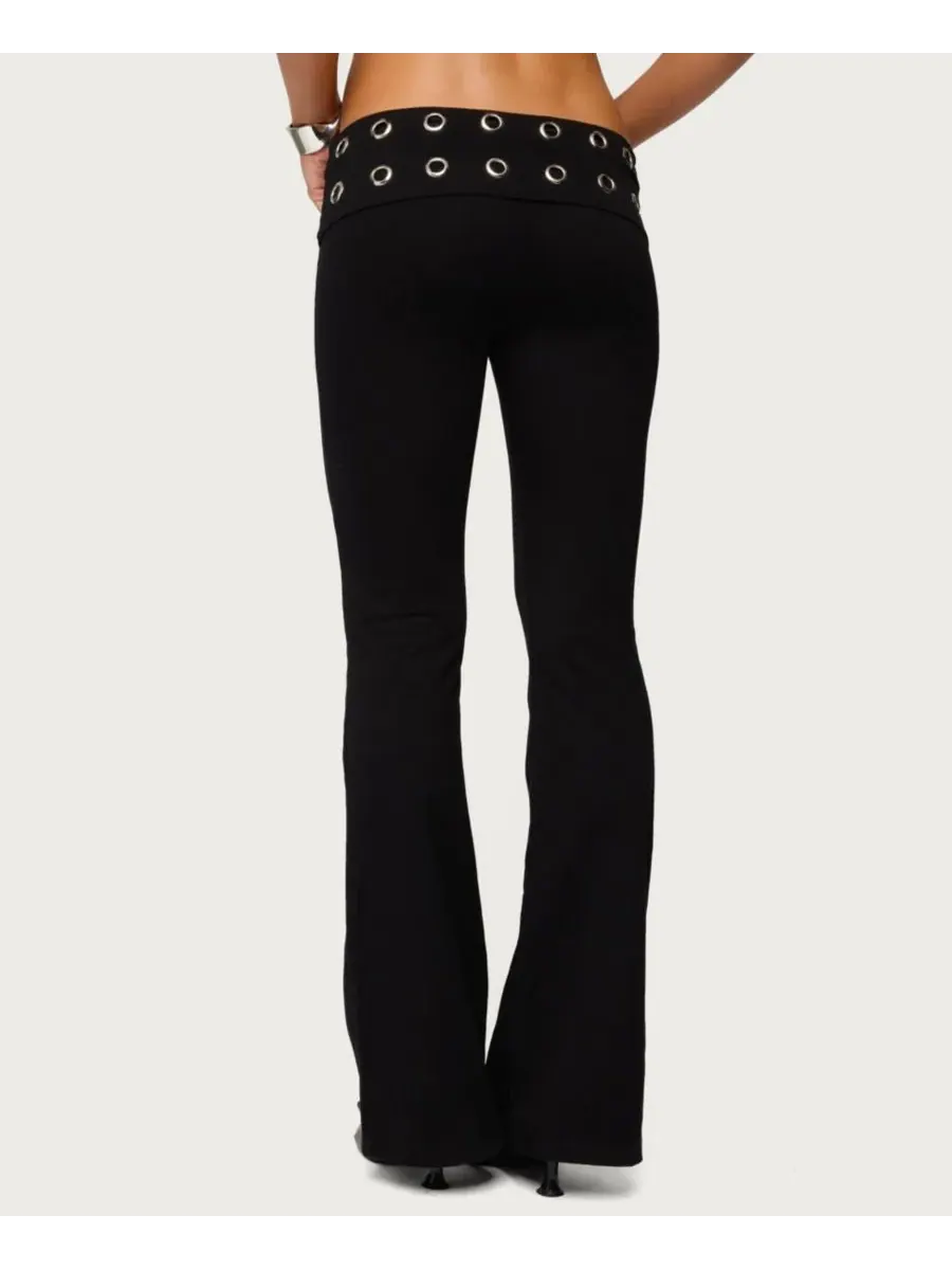 Edikted Женские леггинсы Nairobi Grommet Foldover Flared Leggings — изображение 2 из 5, черный