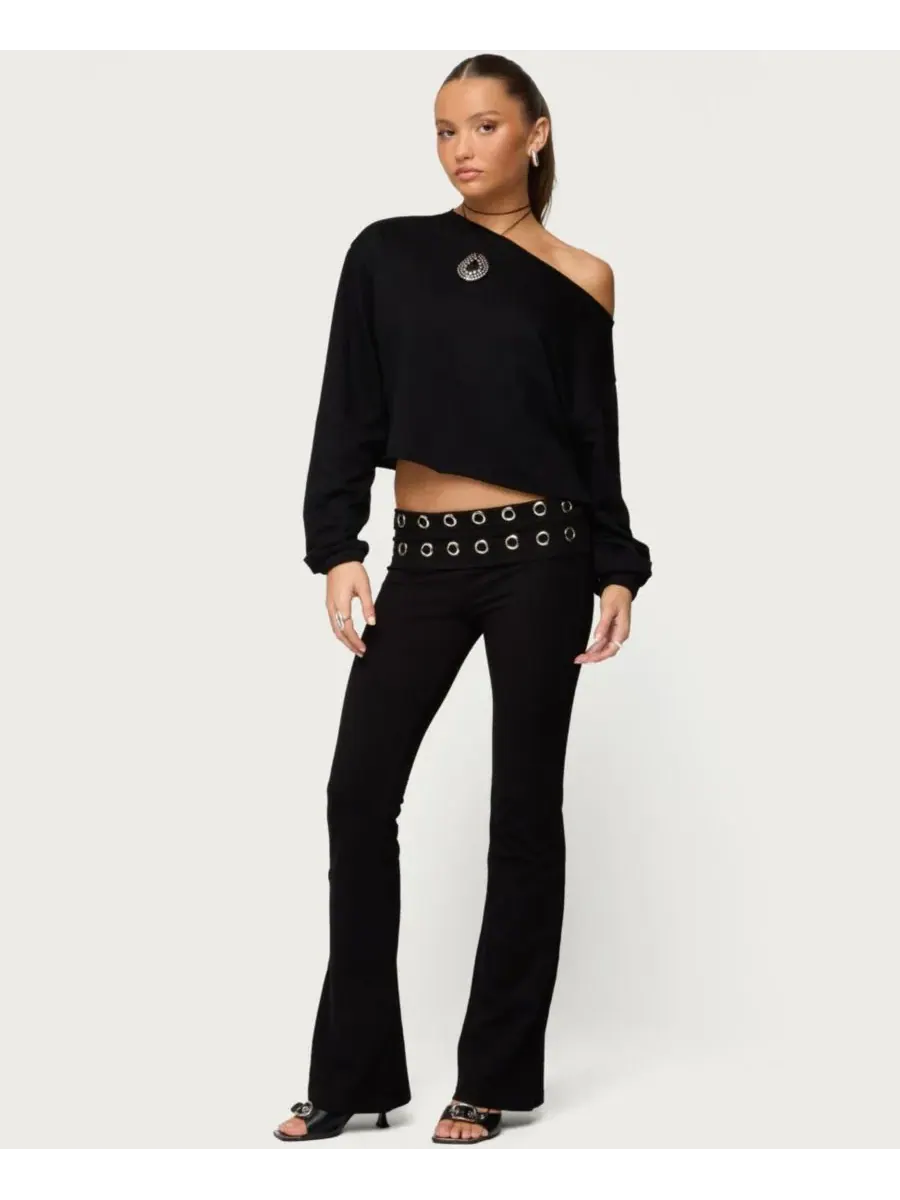 Edikted Женские леггинсы Nairobi Grommet Foldover Flared Leggings — изображение 3 из 5, черный