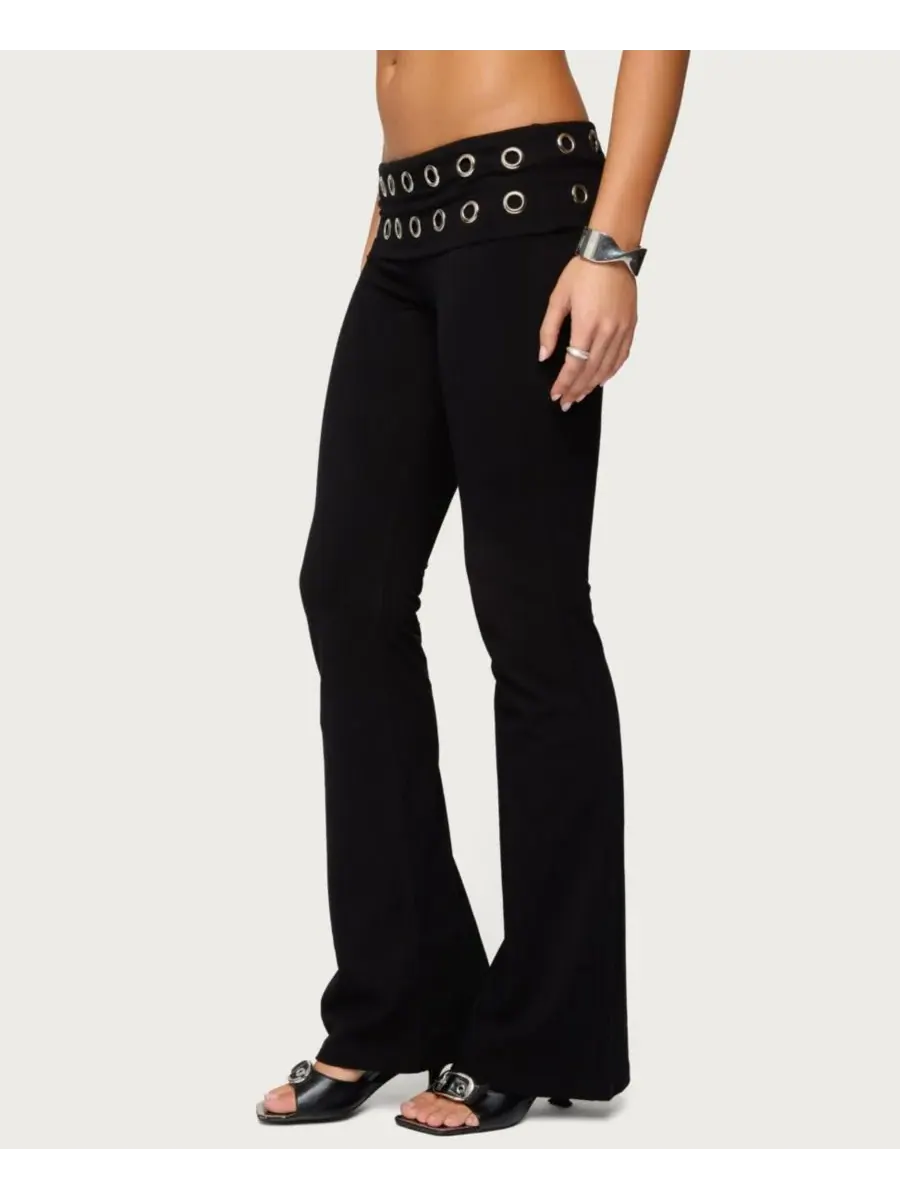 Edikted Женские леггинсы Nairobi Grommet Foldover Flared Leggings — изображение 4 из 5, черный