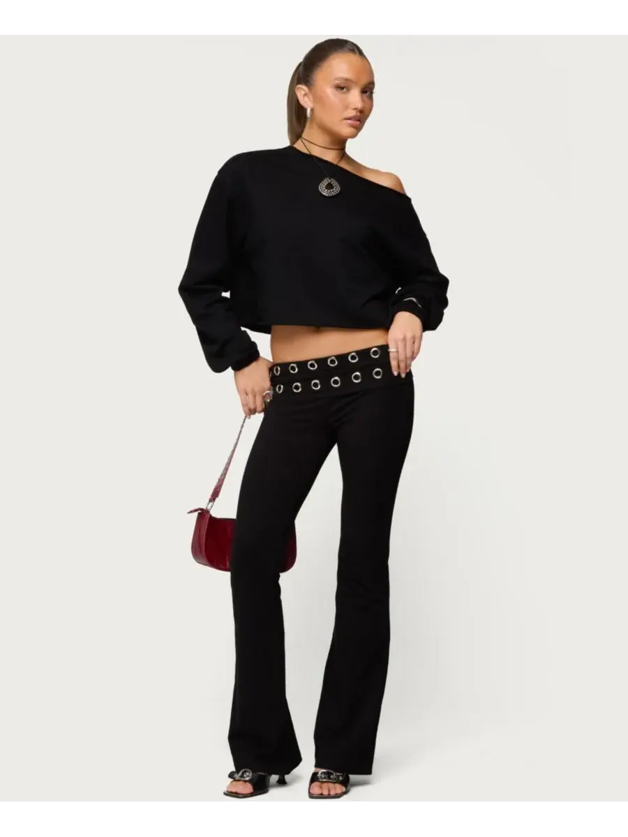 Edikted Женские леггинсы Nairobi Grommet Foldover Flared Leggings — изображение 5 из 5, черный