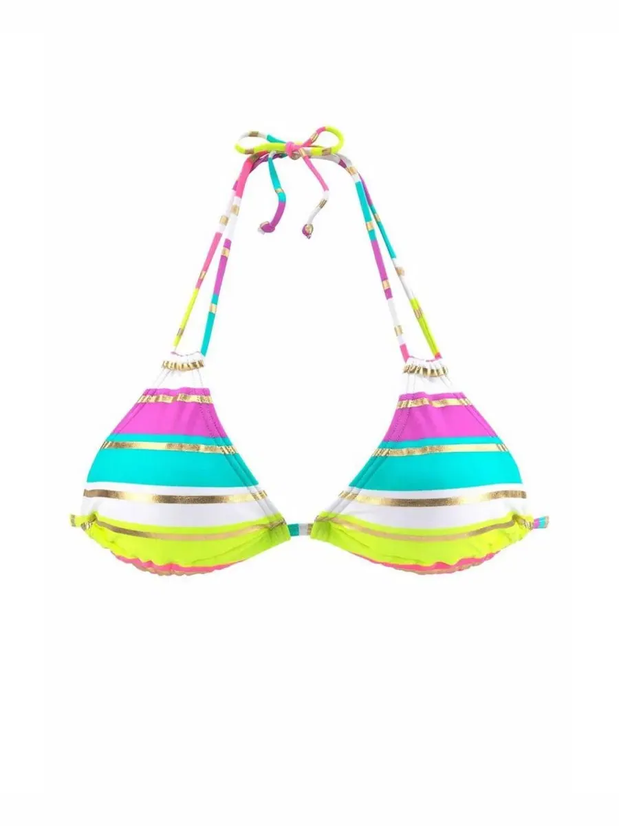 Бикини-топ треугольной формы с блестками, Sparkle Striped Triangle Bikini Top and Classic Bottom — изображение 4 из 8, мульти