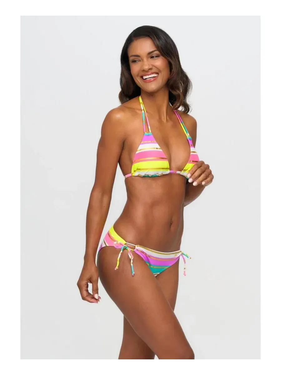 Бикини-топ треугольной формы с блестками, Sparkle Striped Triangle Bikini Top and Classic Bottom — изображение 5 из 8, мульти