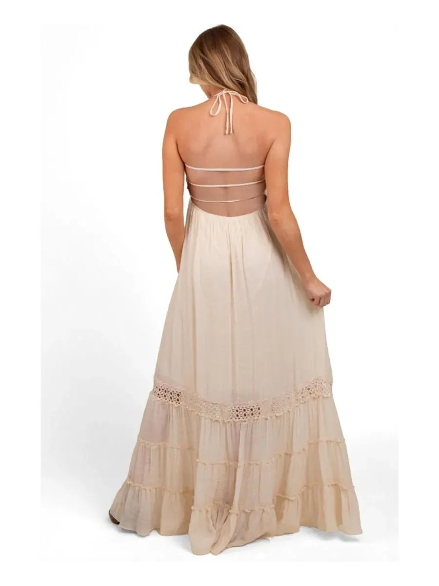 Платье-макси для беременных на бретелях, с открытой спиной, модель Smocked Open Back Maxi Dress — изображение 4 из 4, бежевый