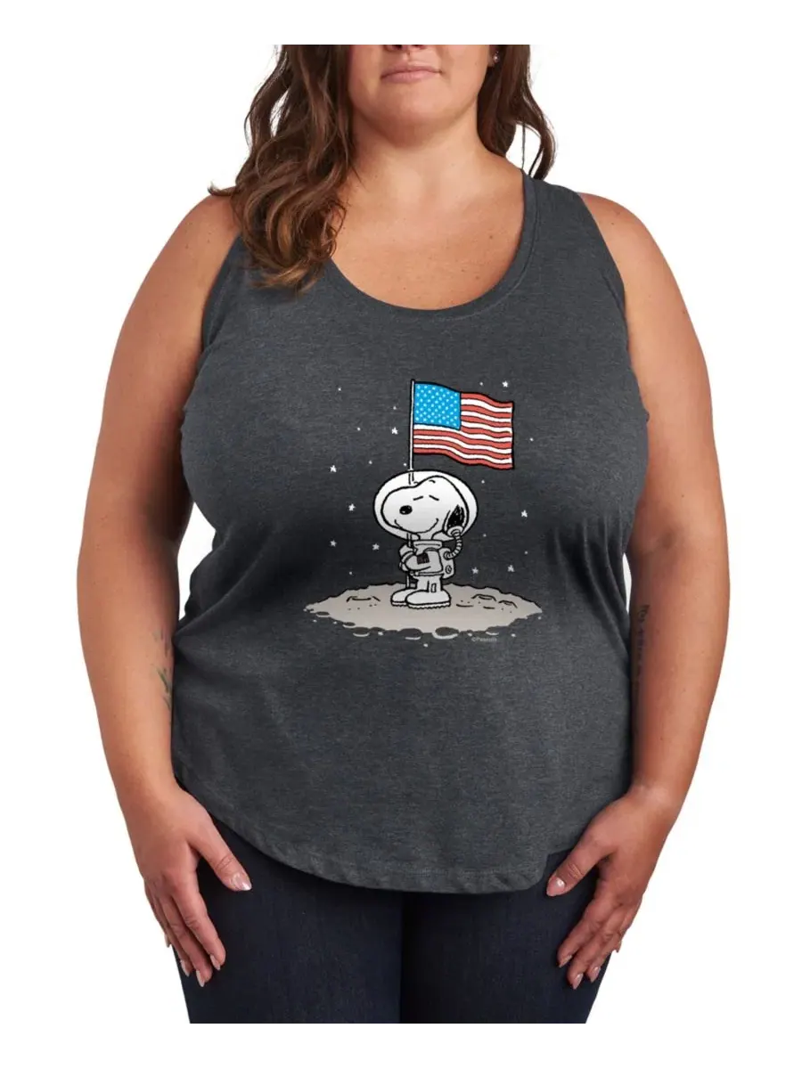 Майка-борцовка с принтом Snoopy Astronaut American Flag Hybrid Apparel — изображение 1 из 3, темно-серый